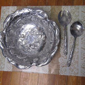 Vintage Arthur Court Rabbit Serving Bowl and Serving Spoons